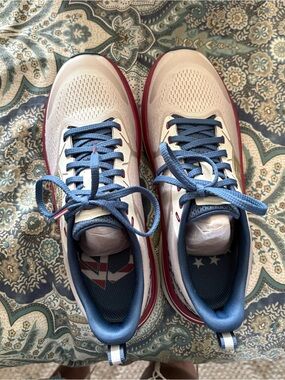 Born Primitive Cream and Navy Men’s Athletic Sneakers with Red Trim